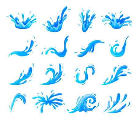 Set cartoon splashes and drops vector flat illustration dripped liquid supplies water or oil spillのイラスト素材