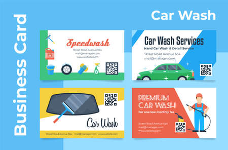 Car wash service business card design set vector illustration corporate branding identificationのイラスト素材