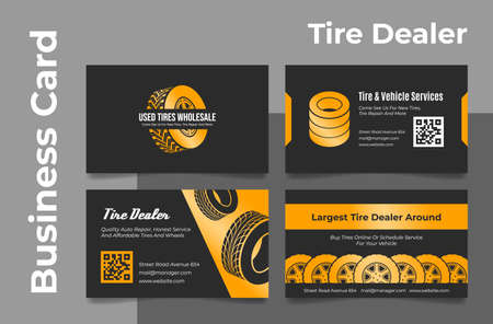 Tire vehicle service business card set vector isometric illustration professional maintenance centerのイラスト素材