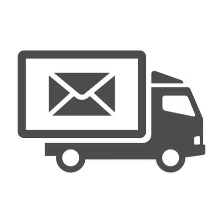 Monochrome simple mail truck delivery icon vector illustration. Postal courier transportationのイラスト素材