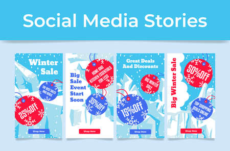 Best winter sales deals social media stories vertical landing page set vector illustrationのイラスト素材