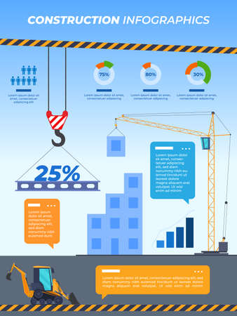 Construction machinery infographic poster place for text vector illustration house road buildingのイラスト素材