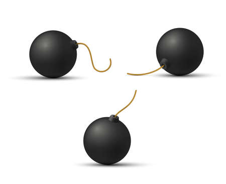 Realistic bombs set vector illustration black sphere containers with dynamite and unburning wickのイラスト素材