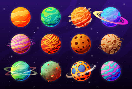 Fantastic planets at outer space galaxy collection vector 3d illustration universe body sphereのイラスト素材