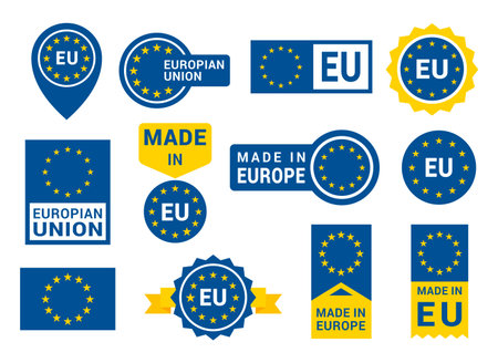 Made in Europe sign collection vector flat insignia branding identification EU product certifiedのイラスト素材