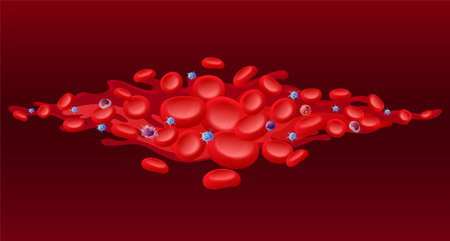 Red blood cells with viral infection bacteria 3d vector cartoon illustration. Microbe virus and erythrocytesのイラスト素材