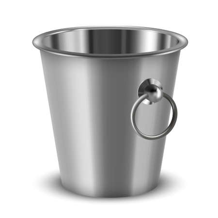 Realistic metallic champagne bucket with ring handle vector stainless pail for alcohol bottleのイラスト素材