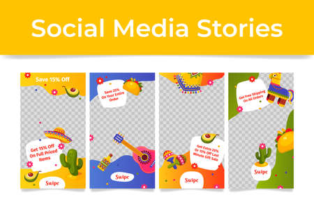 Mexican decorative design sale discount coupon set vector illustration online special offer priceのイラスト素材