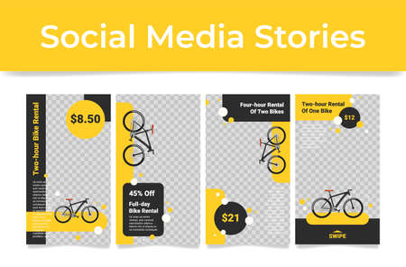 Collection rental bike sale discount advertising social media stories vector realistic illustrationのイラスト素材