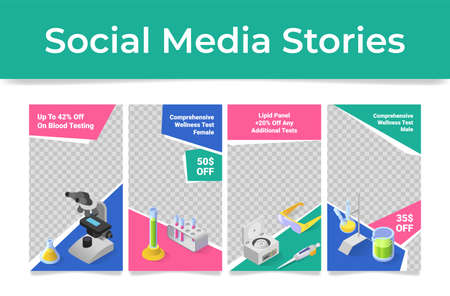 Collection comprehensive wellness test social media stories promo poster vector illustrationのイラスト素材