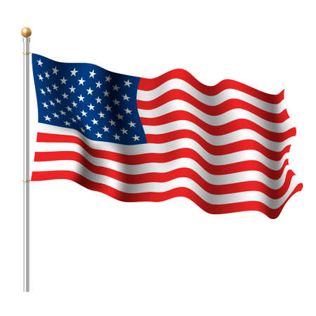 Realistic waving United States of America flag on silver metallic stick vector illustrationのイラスト素材