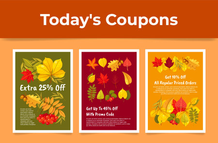 Promotional sale discount coupons season autumn special offer set vector illustrationのイラスト素材