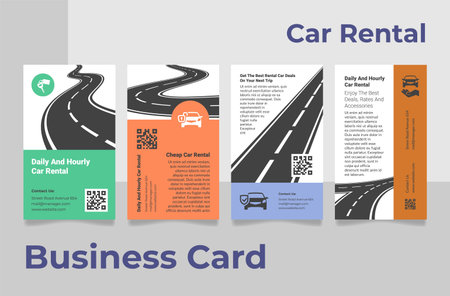 Collection car rental service vertical business card vector automobile transportation companyのイラスト素材