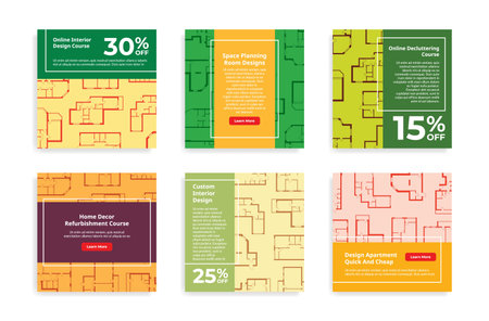 Collection interior design course poster landing page vector remotely educational designer school