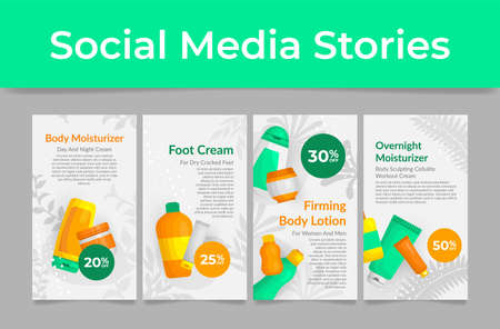 Day night cream internet advertising poster social media stories collection vector flat illustrationのイラスト素材