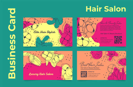 Hair salon business card collection vector botanical blossom flower beauty hairstyling careのイラスト素材