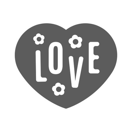 Minimalist heart shape decorated field wild flowers icon vector illustration. Monochrome love symbolのイラスト素材