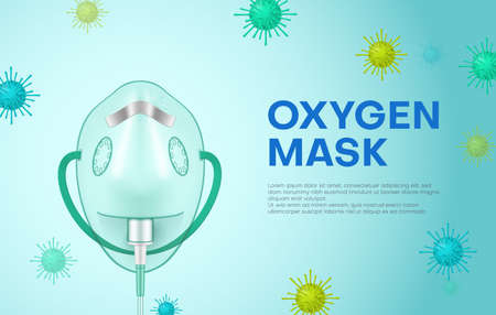 Use oxygen mask banner place for text realistic vector medical breathing equipment virus bacteriaのイラスト素材