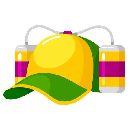 Multicolored beer fest helmet for drinks with two aluminum container cans and hose vectorのイラスト素材