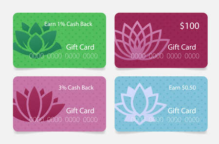 Collection colored gift card with lotus flower cashback retail business strategy vector illustrationのイラスト素材
