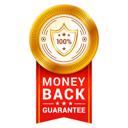 Metallic circle money back guarantee sign red ribbon vector illustration customer satisfied approvalのイラスト素材