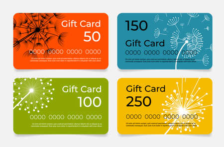 Collection dandelion gift card template realistic privilege business certificate vector illustrationのイラスト素材