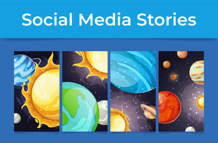 Collection solar system social media stories vertical template vector moon sun planet outer spaceのイラスト素材
