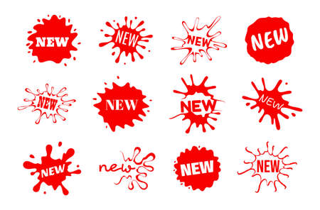 Red new splash spot grunge ink colored ornament message set vector flat illustrationのイラスト素材
