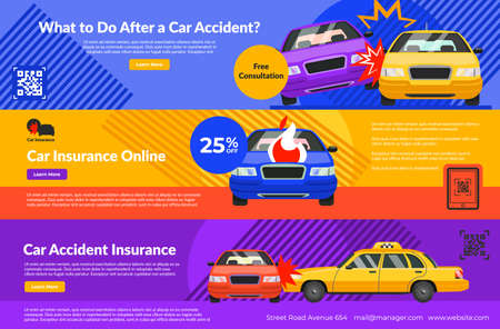 Car accident insurance online sale free consultation landing page collection vector illustrationのイラスト素材