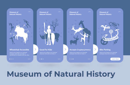 Museum natural history mobile application stages landing page collection realistic template vectorのイラスト素材