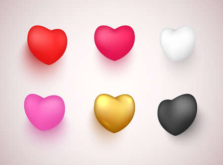 Romantic 3d hearts multicolored realistic 3d icon set vector illustrationのイラスト素材