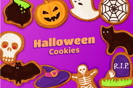 Halloween cookies horizontal banner decorative design vector All Saints Day holiday celebrationのイラスト素材