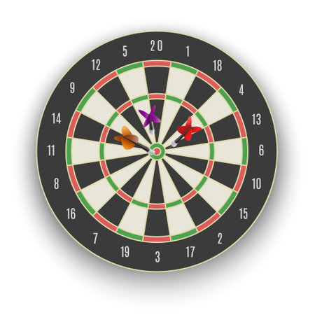 Darts circle aim with arrows in bullseye realistic vector accuracy target business achievement