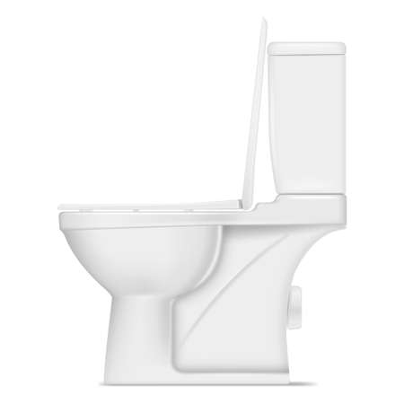 White ceramic toilet bowl with open lid side view realistic vector plumbing hygiene bathroom WCのイラスト素材