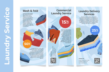 Commercial laundry delivery service sale digital coupon poster set vector illustrationのイラスト素材
