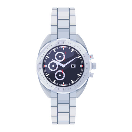 Wrist watch silver metallic strap mechanical device time checking vector flat illustrationのイラスト素材