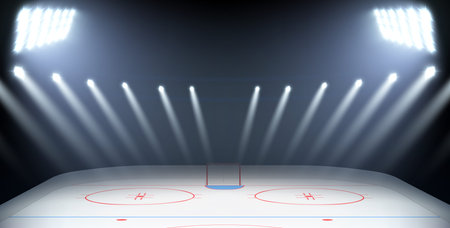 Ice hockey field with illuminated spotlight realistic vector championship stadium arenaのイラスト素材