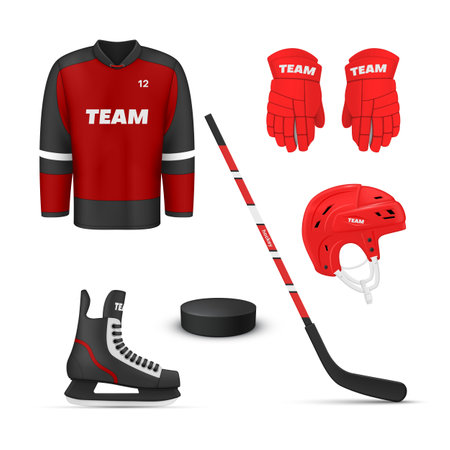 Ice hockey uniform professional outfit and accessories set realistic vector illustrationのイラスト素材