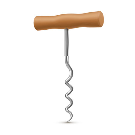Corkscrew professional winery equipment with wooden handle realistic vector illustrationのイラスト素材