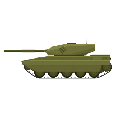 Green tank modern heavy weapon fighting military transport side view isometric vector illustrationのイラスト素材