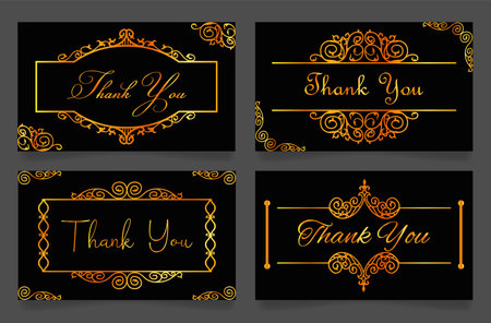 Thank you greeting card golden antique calligraphy template set vector illustrationのイラスト素材