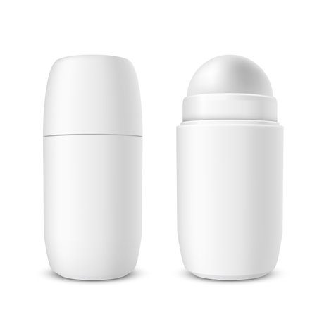 Antiperspirant roll on deodorant open and closed cap package tube set realistic vector illustrationのイラスト素材