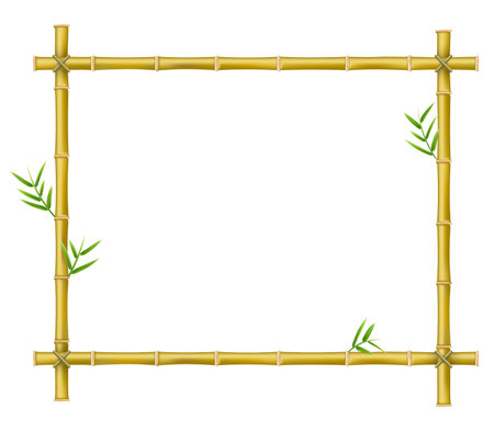 Bamboo frame wooden sticks and leaves rectangle framework tropical design realistic vectorのイラスト素材
