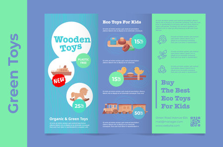 Eco friendly kids toys green organic wooden playthings flyer folded booklet template vectorのイラスト素材