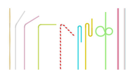 Drinking straws colored plastic flexible drink sticks set realistic vector illustrationのイラスト素材