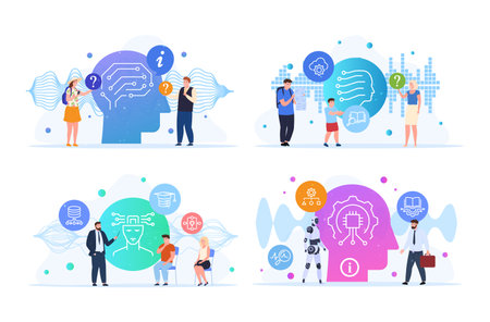 Artificial intelligence and machine learning set vector isometric illustrationのイラスト素材