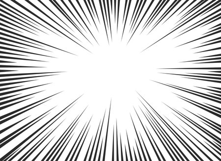 Comic book speed lines black monochrome explosion effect action power rays vector flat illustrationのイラスト素材