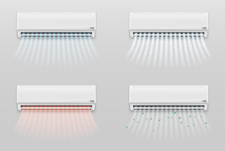 Air conditioner cold warm and refreshing conditions wind waves set realistic vector illustrationのイラスト素材