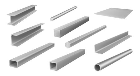 Metal elements for metallic construction industrial pipes shape isometric set realistic vectorのイラスト素材
