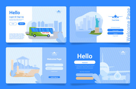 Travel guide tourism hello welcome landing page web user interface set vector illustrationのイラスト素材